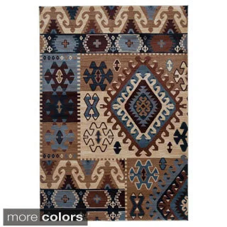 Rizzy Home Southwestern Blue/ Multi Abstract Bellevue Collection Power-Loomed Accent Rug (5'3 x 7'7)