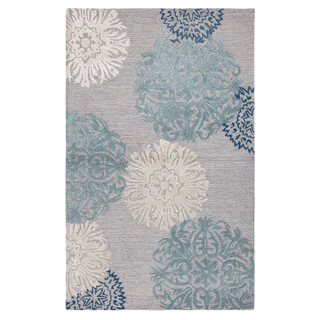 Rizzy Home Transitional Light Grey Floral Dimensions Collection Hand-Tufted Accent Rug (3' x 5')