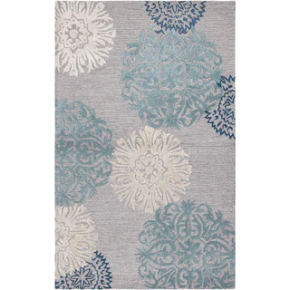Rizzy Home Transitional Light Grey Floral Dimensions Collection Hand-Tufted Accent Rug (8' x 10')