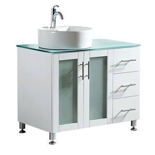 Vinnova Tuscany 36-inch Single Vanity in White with White Vessel Sink with Glass Countertop without Mirror