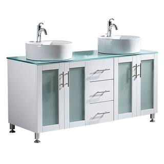 Vinnova Tuscany 60-inch White Double Vanity with White Vessel Sink and Glass Countertop