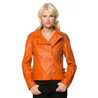 High Secret Women's Orange Zip-up Faux Leather Moto Jacket
