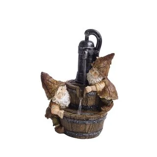 Water Pump with Two Gnomes Tabletop Fountain