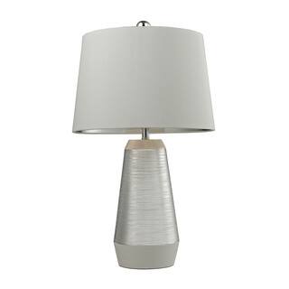 Dimond Etched Ceramic Silver White Table Lamp