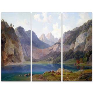 Design Art 'Rocky Mountain Waterfall' 36 x 28-inch 3-panel Canvas Art Print