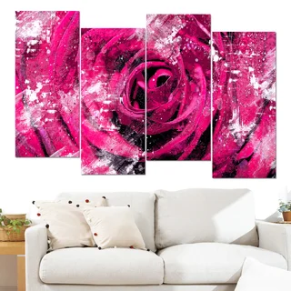 Design Art 'Center of the Pink Rose' 48 x 28-inch 4-panel Canvas Art Print