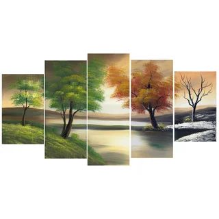 Design Art 'Changing Seasons on the Lake' 60 x 32-inch 5-panel Canvas Art Prin