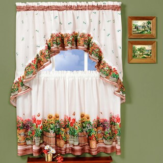 Traditional Two-piece Tailored Tier and Swag Window Curtains Set with Ornate Flower Garden Print