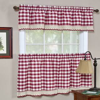 Classic Buffalo Check Kitchen Burgundy and White Curtain Set or Separates
