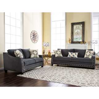 Furniture of America Salma Contemporary 2-piece Charcoal Premium Fabric Sofa Set