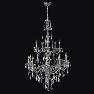 Provence Collection 15 Light Chrome Finish and Chrome Crystal Chandelier Two 2 Tier