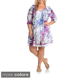 La Cera Women's Plus Size Printed Tunic Dress with Slip