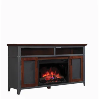 Landis 26-inch Classic Flame Indoor Fireplace Media Mantel in Old World Brown