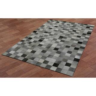 White Squares Leather Hair-On Hide Matador Rug (4' x 6')