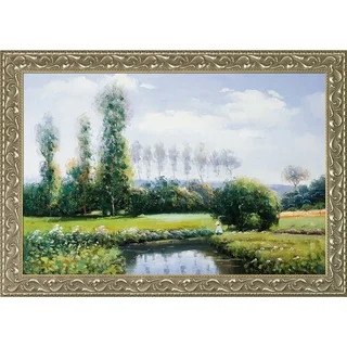 Claude Monet 'View at Rouelles Le Havre' Hand Painted Framed Canvas Art