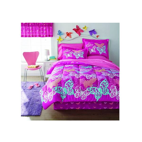 Portland Place 200GSM PLCT/PR Pink Dbl-Full Butterflirific Bed In A Bag/8pcs