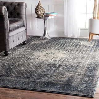 Thumbnail 1, nuLOOM Traditional Distressed Oriental Blue/ Grey Area Rug (8' x 11').
