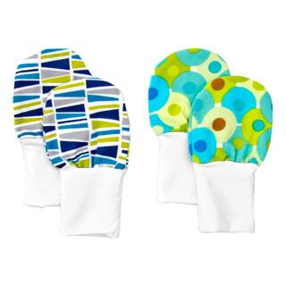 Crummy Bunny No Scratch Stay-on Blue and Green Prints Baby Mittens (Set of 2)