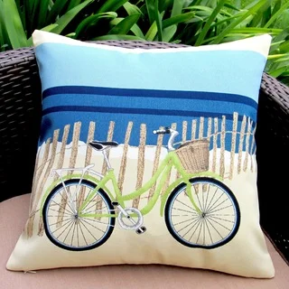 Artisan Pillows Indoor/Outdoor 18-inch Beach Bike Blue Modern Coastal Decor Beach House Throw Pillow Cover (Set of 2)