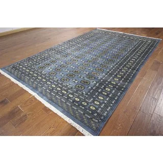 Turkmon Gul Motif Hand Knotted Oriental Blue Bokhara Wool Area Rug (6'5 x 10'2)
