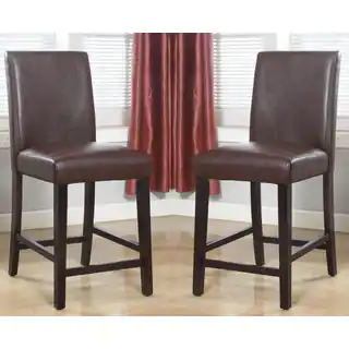 Abbyson Laura Brown Bonded Leather Counter Stool (Set of 2)