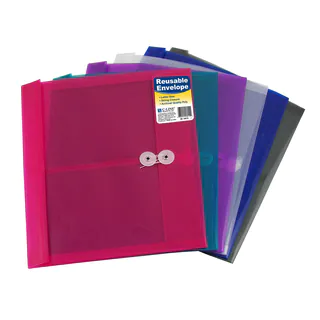 C-Line Products Reusable Poly Envelope with String Closure, Side Load, Assorted Colors (Set of 24 Envelopes)