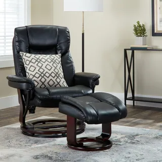 Leather Swivel Recliner and Ottoman with Wood Base