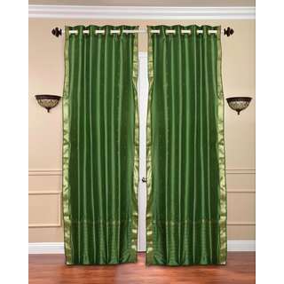 84-inch Forest Green Ring Top Sheer Sari Curtain Drape Window Panel (India)