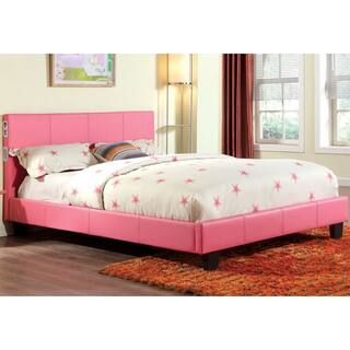 Furniture of America Britney Modern Pink Leatherette Platform Bed with Bluetooth Speaker