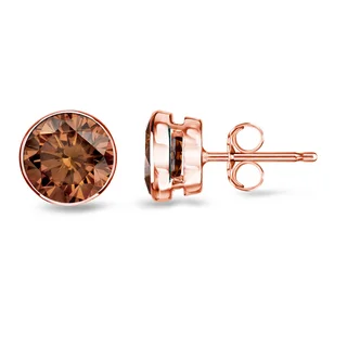 Auriya 14k Rose Gold 1/2ct to 2ct TDW Bezel-set Brown Diamond Stud Earrings (SI1-SI2)