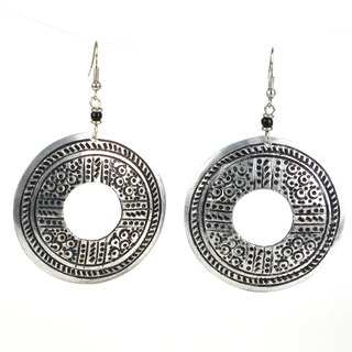Stamped Recycled Cooking Pot 'Open Medallion' Earrings (Kenya)