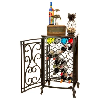 Oil Rubbed Bronze Open Design Wine Storage Cabinet With Wood Table Top