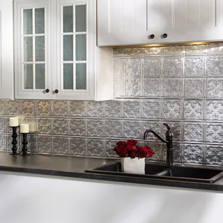 Fasade Traditional Style #10 Brushed Aluminum 18 in. x 24 in. Backsplash Panel