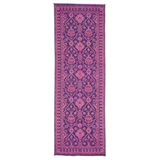 Handmade Wide Runner Pink Overdyed Peshawar Oriental Rug (4'1 x 12'1)