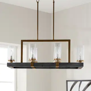 Vineyard Metal and Wood 6-Light Chandelier with Seeded Glass Shades