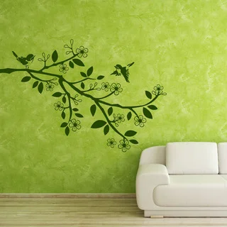 Sparrow Branch Floral Vinyl Wall Art