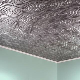 Fasade Typhoon Crosshatch Silver 2-feet x 2-feet Glue-up Ceiling Tile
