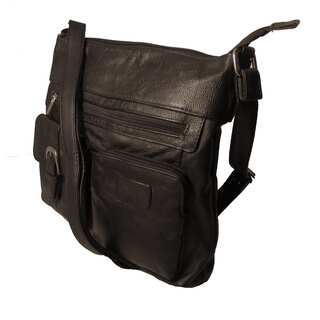 Continental Leather Large Black Crossbody Handbag with Adjustable Shoulder Strap