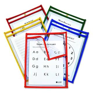 C-Line Reusable Assorted Primary Colors 9 x 12 Dry Erase Pockets