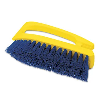 Rubbermaid Commercial Long Handle Yellow Plastic Handle/Blue Bristles Scrub Brush