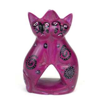 Handcrafted 4-inch Soapstone Love Cats Sculpture in Purple