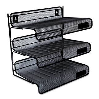 Universal One Black Mesh Three-Tier Desk Shelf (Pack of 2)