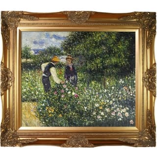 Pierre-Auguste Renoir 'Picking Flowers, 1875' Hand Painted Framed Canvas Art