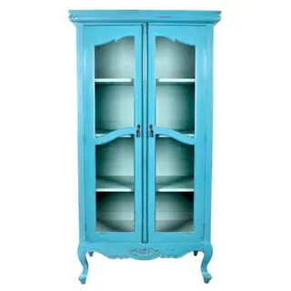 Elizabeth Antique Tosca Blue Distressed Display Cabinet With Glass Doors