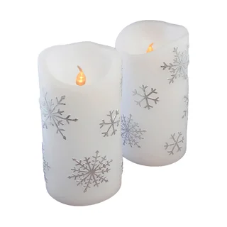 Snowflake Flickering Battery Operated LED Candles (Set of 2)