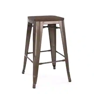Amalfi Stackable Rustic Matte and Elm Wood Seat 26-inch Steel Counter Stool (Set of 4)