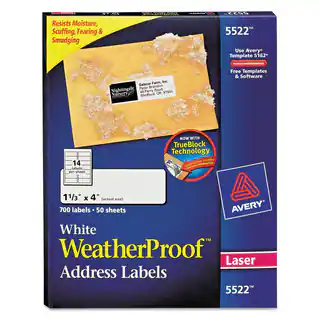 Avery White Weatherproof Laser Shipping Labels w/TrueBlock (Pack of 700)