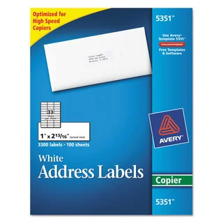 Avery White 1 x 2 13/16 Copier Mailing Labels (Box of 3300)