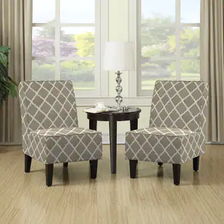 Handy Living Wylie Barley Tan Trellis Print Armless Chairs (Set of 2)