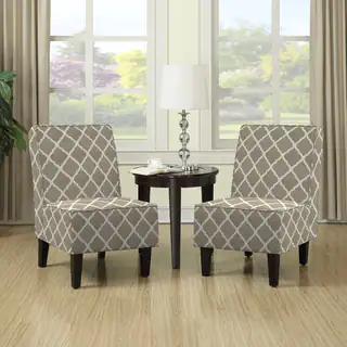 Portfolio Wylie Barley Tan Trellis Print Armless Chairs (Set of 2)